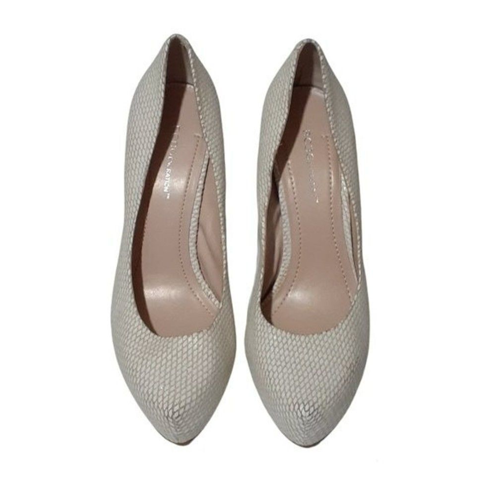 BCBG Parade Women's Ivory Snake Print Leather Hidden Platform Heels Shoes 9
